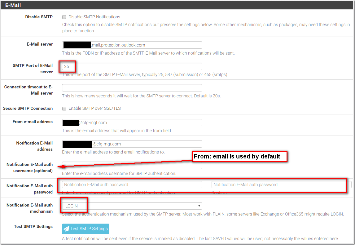 SG-3100 pfSense SMTP Email Configuration